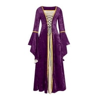 Ženske renesansne kostime za odmor Flared rukava Golden Velvet O-izrez Vintage Gown Party Srednja veca