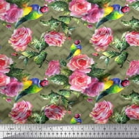 Pamučna kambrična tkaninska tkanina ptica, lišće i ruža cvjetni print šiva šipka