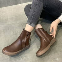 Qiaocaity cipele na čišćenju, do 20% popusta, ženske cipele okrugle prste čvrste boje zip casual retro ravne cipele na petu Brown 40