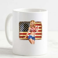 Šolja kafe američka zastava Pinup Girl Wood American Flag bijela kafa šolja smiješne poklone