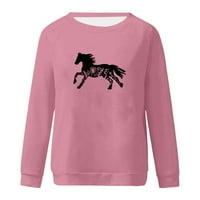Pink Womens Clearence Ženska modna tiskana labava majica dugi rukavi bluza okrugli vrat casual vrhovi