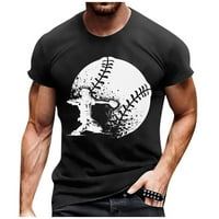 Hanas Muška odjeća Ljeto kratkih rukava okrugli vrat Vintage bejzbol slova Ispis Pulover Top Black XXXL