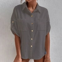 Yuwull Ljetne klasične majice s džepovima košulja na doljičara za žene za ženske bluze s kratkim rukavima,