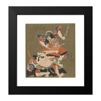 Utagawa Kunisada Crni moderni uokvireni muzej umjetnički print pod nazivom - dvoboj; Dva ratnika