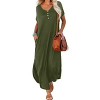 Amousa Ljetne haljine za žene Trendy Solid Color Loot Fit Maxi haljina kratkih rukava V V izrez Casual