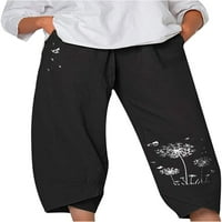 Dabuliu ženske posteljine obrezane široke pantalone za noge Elastični struk casual palazzo pantalone