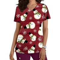 Funicet Božićne majice za žene pilinge vrhovi plus veličine Radna uniforma s džepovima s kratkim rukavima