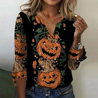 Halloween odjeća za žene ženske bluze rukav ženski vrhovi labavi casual v-izrez Halloween ispisane bluze