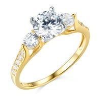 Welingsele Dame Solid 14K žuti zlatni polirani CZ CUBIC cirkonia okrugli rez tri kamena zaručnički prsten