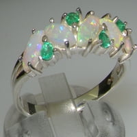 Britanci izrađeni sterling srebrni prirodni opal i smaragdni ženski prsten za vječnost - veličina 10.