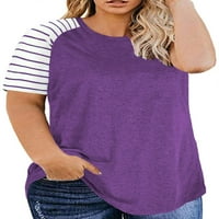 Ženske plus veličine vrhova kratkih rukava s majicama Striped Raglan majice kauzalne ljetne tunike Bluze