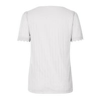 Ljetne T majice za žene švicarske točke solidne boje posade vrat čipkani rub kratki rukav trendy bluze
