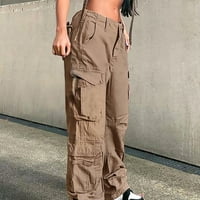 Žene labave široke noge Teretne hlače niske uspone Moda Y2K Streetwear Multi-džepovi casual planinarenje