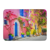 Šarena vrata ulica u Kefaloniji Grčka ružičasta Ljeto Travel Egean Doormat kat rug rug 23.6x