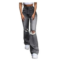 Žene ljetne elastične rupe Jeans High Squist Pocket Street Pants Loose hlače