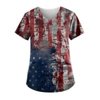 SKSLOEG Women Crip vrhovi američke zastave Star uzorak V-izrez T-majice TEE CRICKS vrh s džepovima,