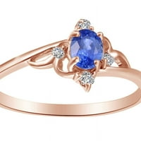 Ovalni rez simulirani plavi safir, bijeli prirodni dijamantni zaručni prsten u 10k ružičasto zlato,