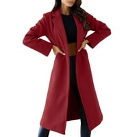Ženske čvrste boje rever dvostruki kaput zimski dugi dugme Woolen kaput Svečane jakne za žene elegantne