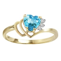 18K čvrsti žuto zlatni prsten sa prirodnim dijamantima i plavim Topazom