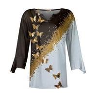 Ljetni vrhovi za žene Trendy V izrez 3 4Sleeve ispisana majica jesenblouse tunic bluze dukserice na