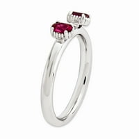 Sterling Silver Spacking izrazi stvoreni rubin dva kamena prstena - veličine 8