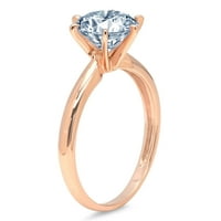 2. CT sjajan okrugli rez simulirani plavi safir 14K ružičasto zlato pasijans prsten sz 7.5
