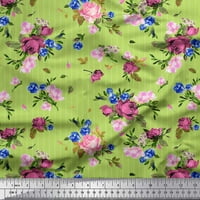 Soimoi Green Moss Georgette Tkanina pruga, ciklama i ruža cvjetna ispis tkanina sa dvorištem širom