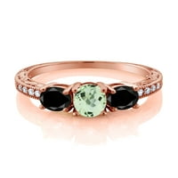 Gem Stone King 1. CT ovalni zeleni prasiolit Black Diamond 18K ružičasto pozlaćeno srebrni moissitni