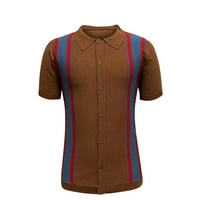 HFYihgf muške polo majice Retro pletena majica 70s Vintage Striped Knit Cardigan majica s kratkim rukavima