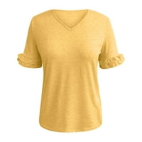 Bazyrey ženska bluza Ženska puna boja labava V izrez Šivanje čipke kratkih rukava žuti xxl