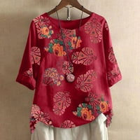 Podplug ženska ljetna jesen okrugla vrat kratki rukav cvjetni print casual vintage majica