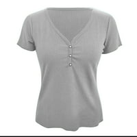 Rebrasti ljetni vrhovi za žene kratki rukav Henley majice opremljeni V-izrez T majica Seksi pletene