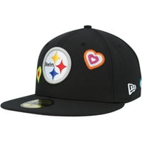 Muška nova era Crna Pittsburgh Steelers Chain Stitch srce 59Fifty ugrađeni šešir
