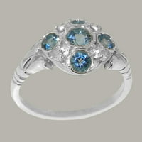 Britanski izrađeni klasični čvrsti 18k bijeli zlatni prirodni plavi topaz & dijamantni ženski godišnjica
