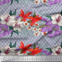 Soimoi Purple Japan Crepe Saten Tkaninski geometrijski ček, Lily i cvjetna dekorska tkanina Široka
