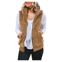 Ženska odjeća prsluci bez rukava bez rukava jesen zimski topli kaput s dva džepa umjetna vuna zip prsluk