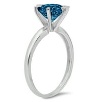 2. CT sjajan okrugli rez prirodni London Blue Topaz 14K bijeli zlatni pasijans prsten sz 10.75