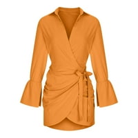 Okrug s dugim rukavima Čvrsto povremene narančaste mini haljine za žene veličine xl