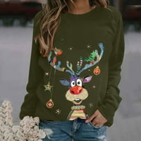 Žene božićne dukserije Vrhovi slatkih jelena tiskane majice dugih rukava pulover casual crewneck labavi