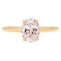 1. CT sjajan ovalni rez simulirani ružičasti dijamant 14k žuto zlato pasijans prsten sz 7