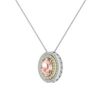 Ovalni rez Pink morgarite dvostruko halo tone ogrlica 14k zlato 2. ctw