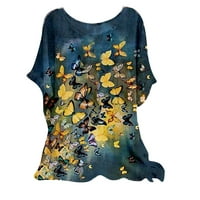 XYSAQA Ljetni vrhovi za žene Ženske bluze Žena Vintage Cotton-Blend Crewneck Cvjetni print TOP TO-majice