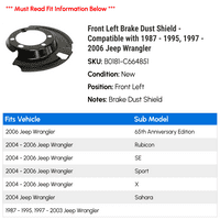 Prednji lijevi kočioni štitnik za prašinu - kompatibilan sa - 1995, - Jeep Wrangler 2005