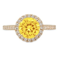 1. CT sjajan okrugli rez simulirani žuti dijamant 14k žuti zlatni halo pasijans sa Accentima prsten
