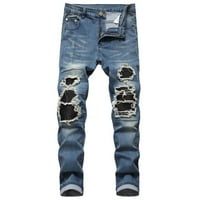 Muške ležerne pamučne pamučne pantalone za rupe Jeans Hlače pune dužine hlače