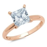 2CT princeze rezane plave prirodne akvamarine 14k Gold Gold Gold Gold Angažovanje prstena veličine 4,25