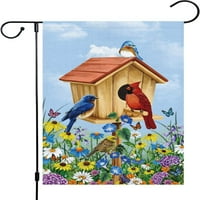 Spring Bird Garden Flag Dvostrana vertikalna burlap Mala cvjetna kardinal Birdhouse vrtna dvorišta Zastave