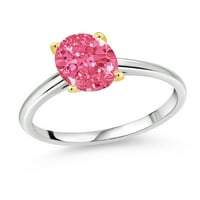 Gem Stone King Srebrni prsten sa 10k žutom zlatnim zupčanim prstenom set sa 8x Fancy Pink cirkonijom