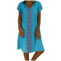 Sunčana haljina Plus Veličina padajuće haljine za žene A-line kratki kratki rukav plavi plavi xxxxl
