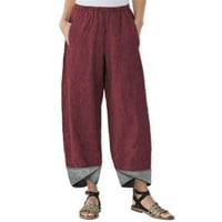 Ženske hlače za čišćenje modnih žena Ljetni casual labavi pamučni i posteljini džepni ispis pantalona